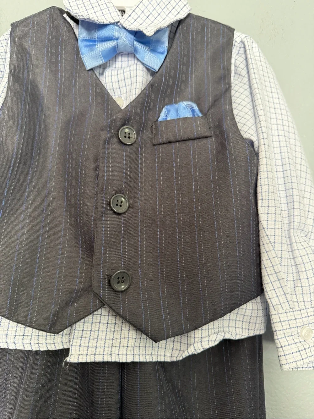 Andrew Fezza White and Blue Checked Baby Dress Shirt